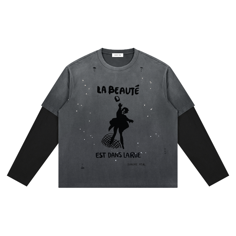 La Beaute Vintage Wash Distressed Layer T-Shirt